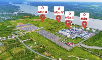 Ảnh chụp từ trên cao Trung tâm Điện lực Ô Môn, có đánh dấu vị trí Nhiệt điện Ô Môn IV