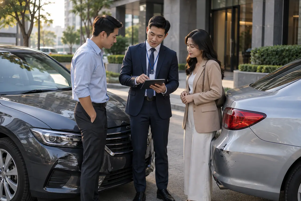 Chủ xe trao đổi hồ sơ bảo hiểm bắt buộc với tư vấn viên
