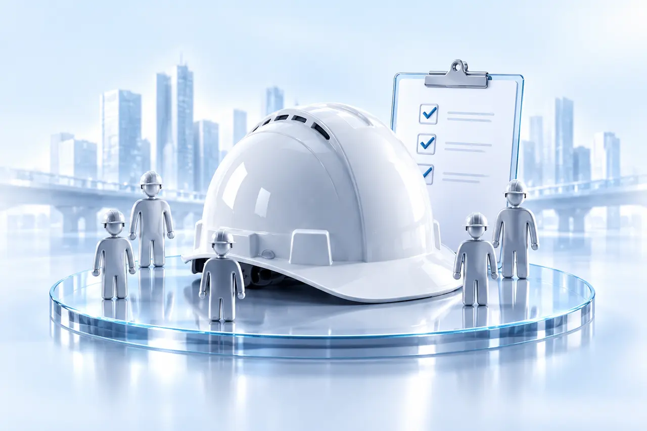 Mô hình 3D mũ bảo hộ và nhóm nhân viên